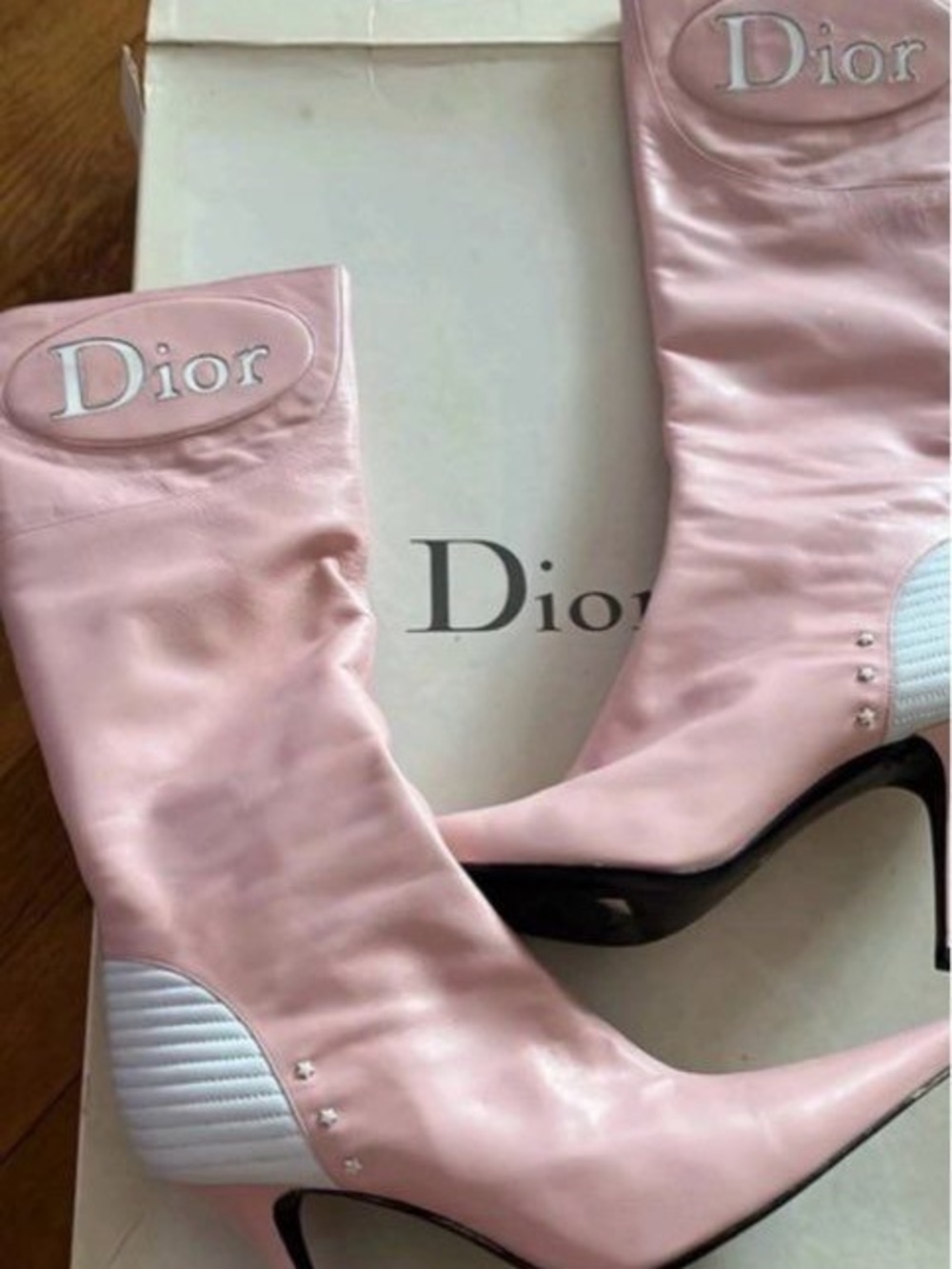 Vintage 2000 Galliano for Dior Baby Pink Leather PointedToe MidCalf Heeled Boots